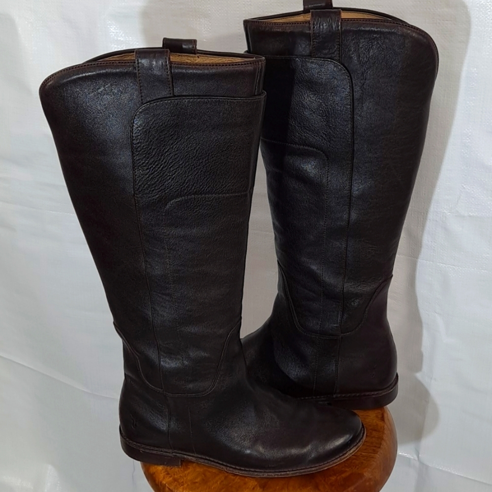 Frye Brown Paige Leather Tall Riding Boots